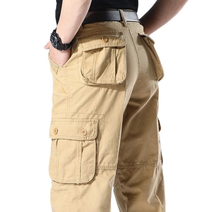 Men's Spring Baggy Cargo Pants Work Overalls Tactical Multi-Pocket Casual Cotton Pants Male Army Straight Slacks Long Trousers