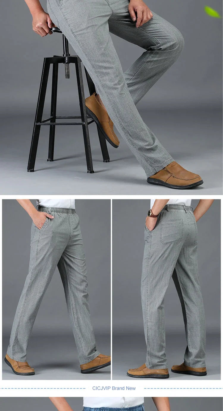 Summer Linen Men Casual Pants Work Wear Office Thin Golf Straight Long Formal Suit Trousers Plus Size 5xl 2024 New