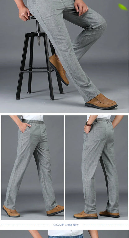 Summer Linen Men Casual Pants Work Wear Office Thin Golf Straight Long Formal Suit Trousers Plus Size 5xl 2024 New