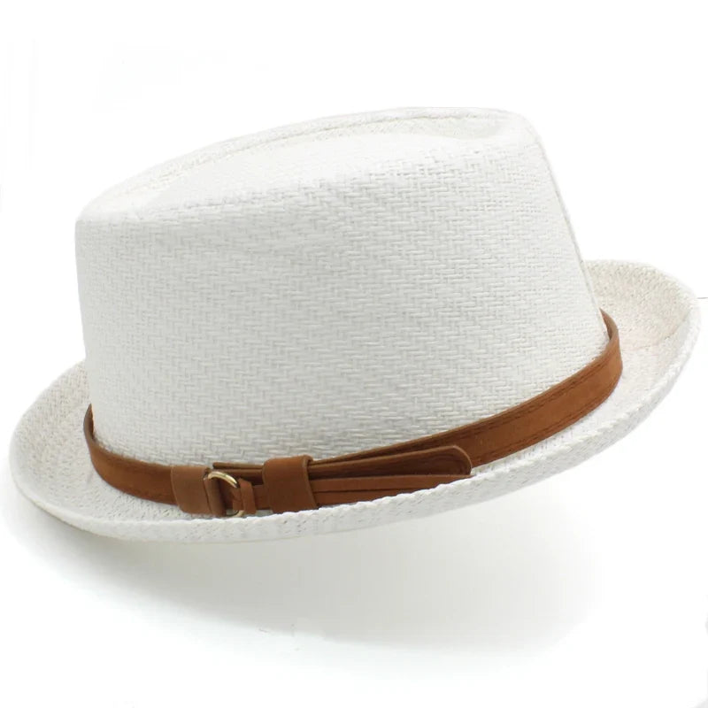 Men Women Classical Straw Pork Pie Hats Fedora Sunhats Trilby Caps Summer Boater Beach Outdoor Travel Party Size US 7 1/4 UK L