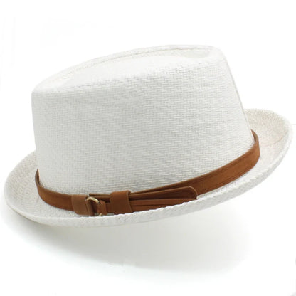 Men Women Classical Straw Pork Pie Hats Fedora Sunhats Trilby Caps Summer Boater Beach Outdoor Travel Party Size US 7 1/4 UK L