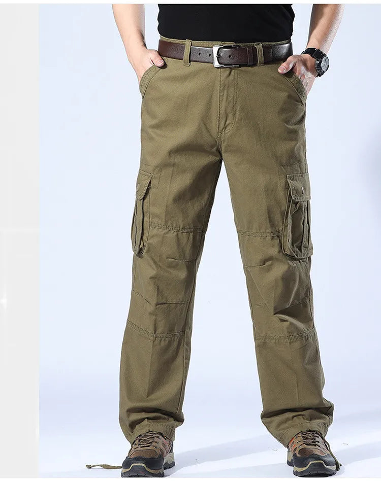 Men's Spring Baggy Cargo Pants Work Overalls Tactical Multi-Pocket Casual Cotton Pants Male Army Straight Slacks Long Trousers