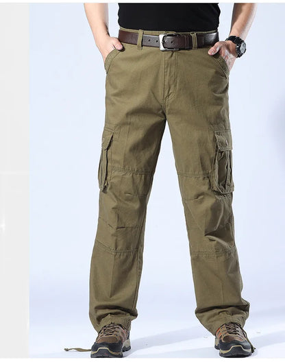 Men's Spring Baggy Cargo Pants Work Overalls Tactical Multi-Pocket Casual Cotton Pants Male Army Straight Slacks Long Trousers