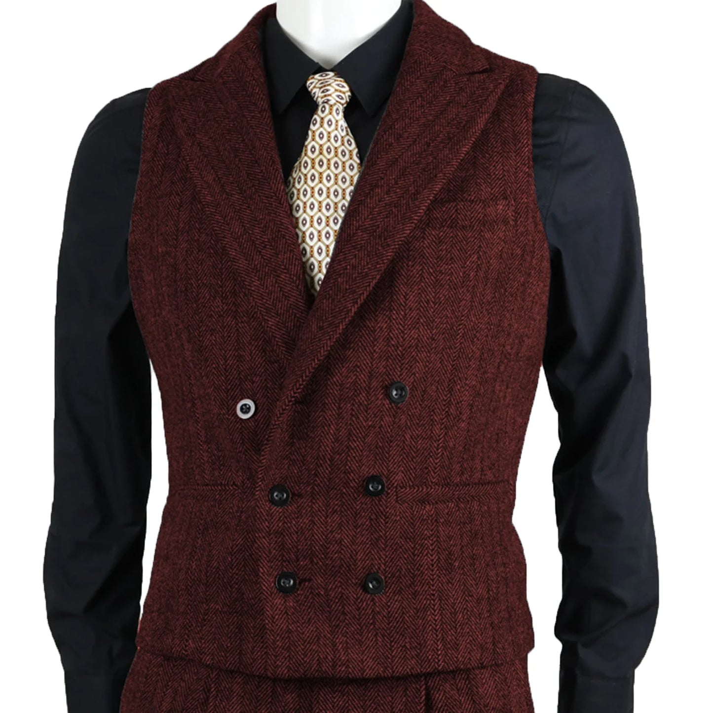 Men's Suit Vest Herringbone Tweed Slim Fit Waistcoat Double Breasted Sleeveless Jacket For Wedding