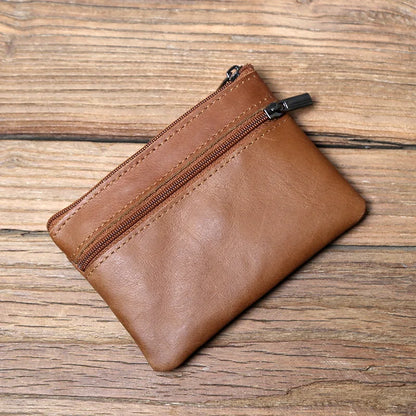 Men's Leather Zipper Coin Wallet First Layer Cowhide Mini Short Wallet Handbag Change Wallet