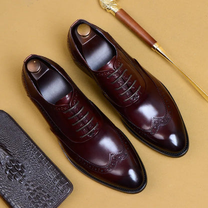 Full Grain Leather Men Retro Italian Design Men Brogues Genuine Leather Dress Shoes Handmade Wedding Shoes For Men