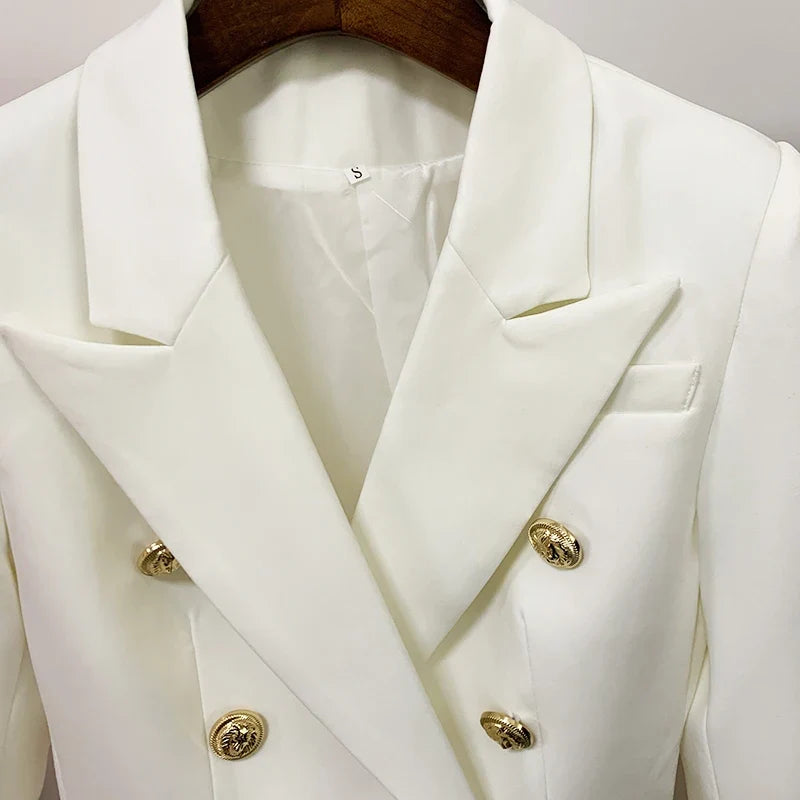 Pink Blazer Women TOP QUALITY Coat 2025 White Slim Blazer Jacket Female Double Breasted Metal Lion Buttons Women Blazers Tops