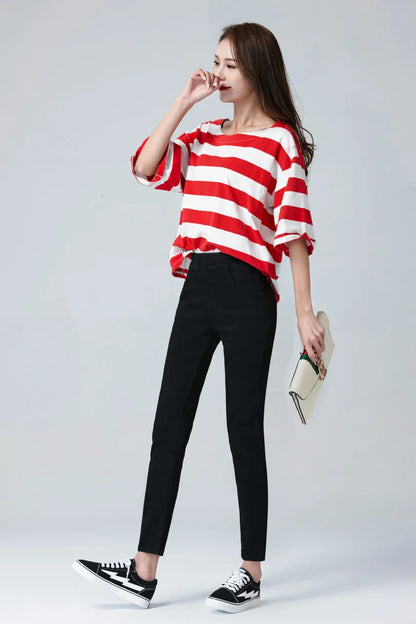 Women's Elastic high waist Skinny Jeans clothes 5XL 6XL fashion Women black blue pocket mom Jeans skinny Stretch Denim Pants