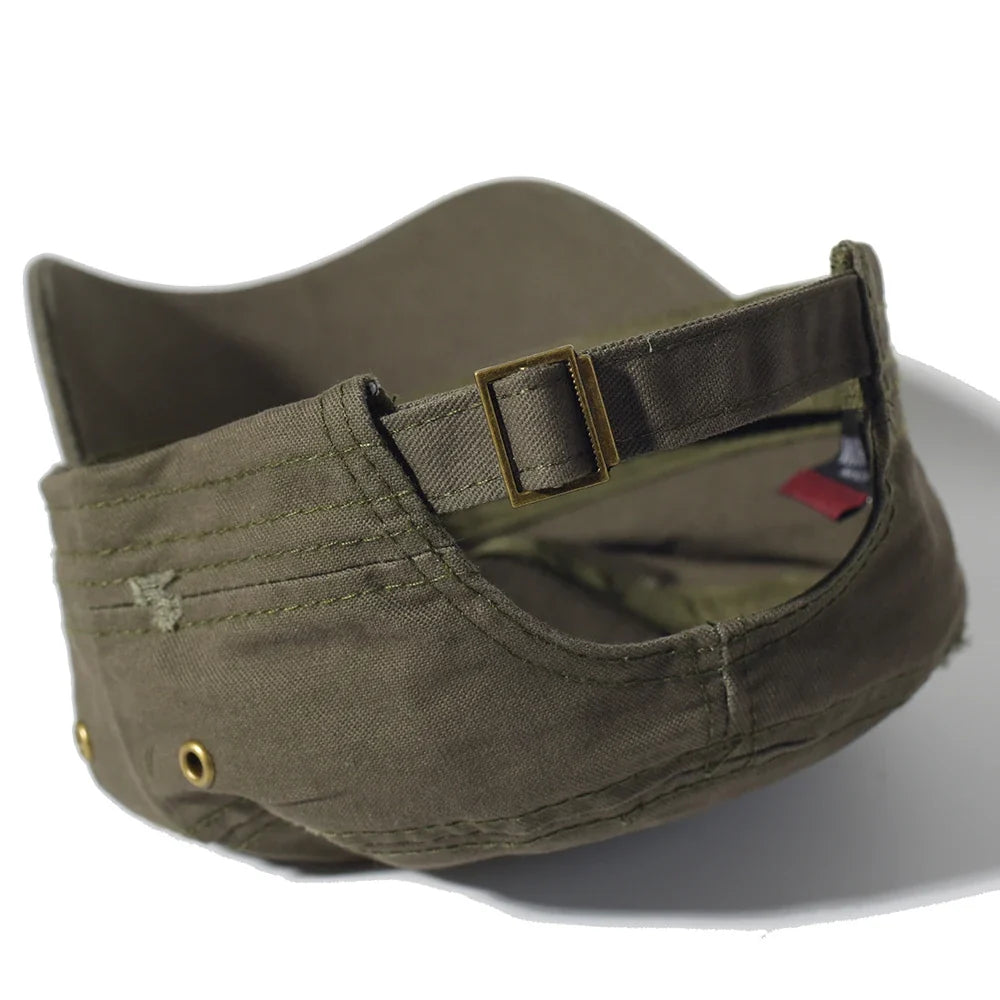 Four Seasons Washed Cotton Flat Caps Men Women Military cap Unique Design Vintage Flat Top Hat