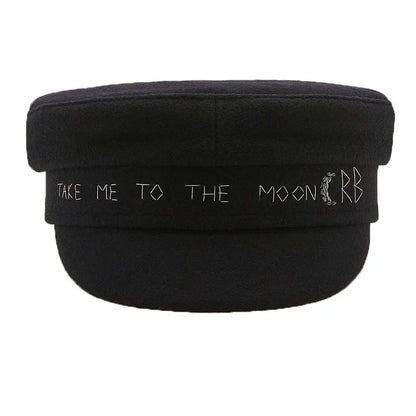 New Winter Women Hats Newsboy Caps Flat letter Militray Caps British Vintage Visor cap