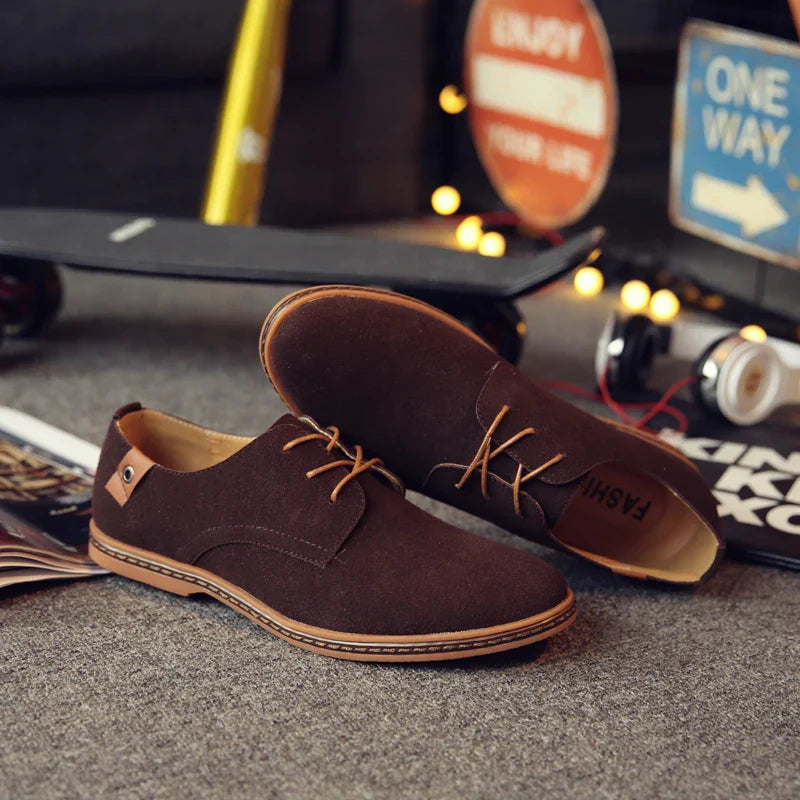 2024 Spring Suede Leather Men Shoes Oxford Casual Shoes Classic Sneakers Comfortable Footwear Dress Shoes Large Size Flats
