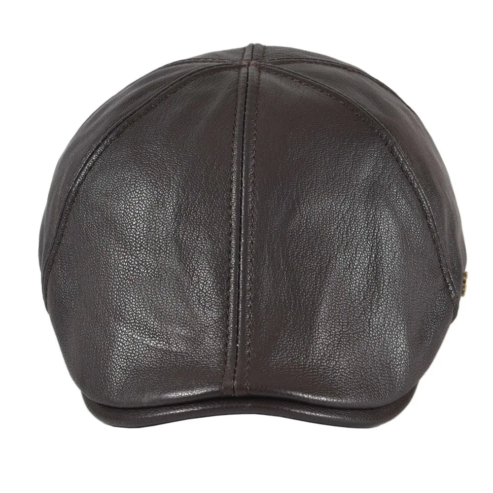 Genuine Leather Flat Cap Men Fall Winter Cabbies Newsboy Hat Coffee Brown Ivy Caps Soft Smooth Textured Hats