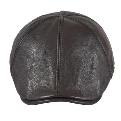 Genuine Leather Flat Cap Men Fall Winter Cabbies Newsboy Hat Coffee Brown Ivy Caps Soft Smooth Textured Hats