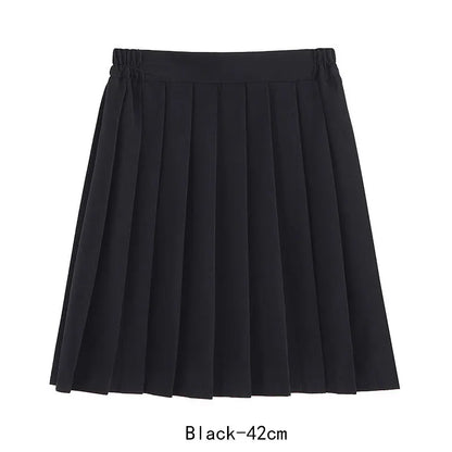 Women Skirt Elastic Waist Japanese Student Girls School Uniform Solid JK Pleated Skirt Short/Middle/Long Skirt A-Line Streetwear