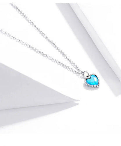 Deep Blue Heart Necklace for Women 925 Sterling Plated platinum Translucent opal Luxury Brand Jewelry 2020 Mode SCN413