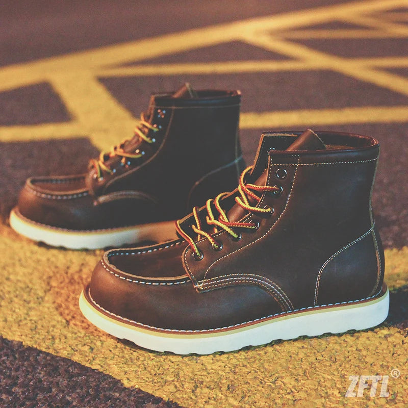 Men's Ankle Boots American retro tooling boots Casual Crazy Horse Leather Men's Boots Vintage Man Lace up Boots 2025