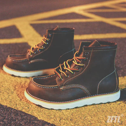 Men's Ankle Boots American retro tooling boots Casual Crazy Horse Leather Men's Boots Vintage Man Lace up Boots 2025