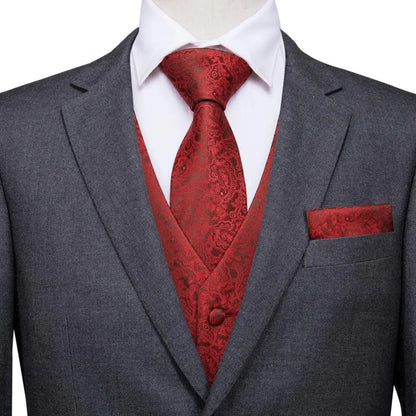 Fashion Silk Vest For Men Classic Gold Champane Yellow Waistcoat Jacket Tie Hankerchief Cufflinks Sets Dress Suit Wedding Hi-Tie