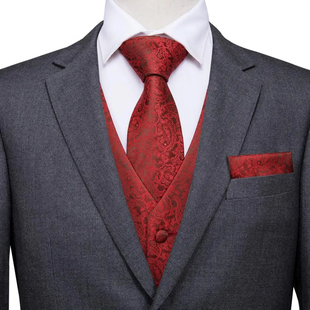 Silk Mens Vests Sleeveless Waist Jacket Jacquard Black Orange Floral Waistcoat Tie Hanky Cufflinks Set for Men Casual XXL
