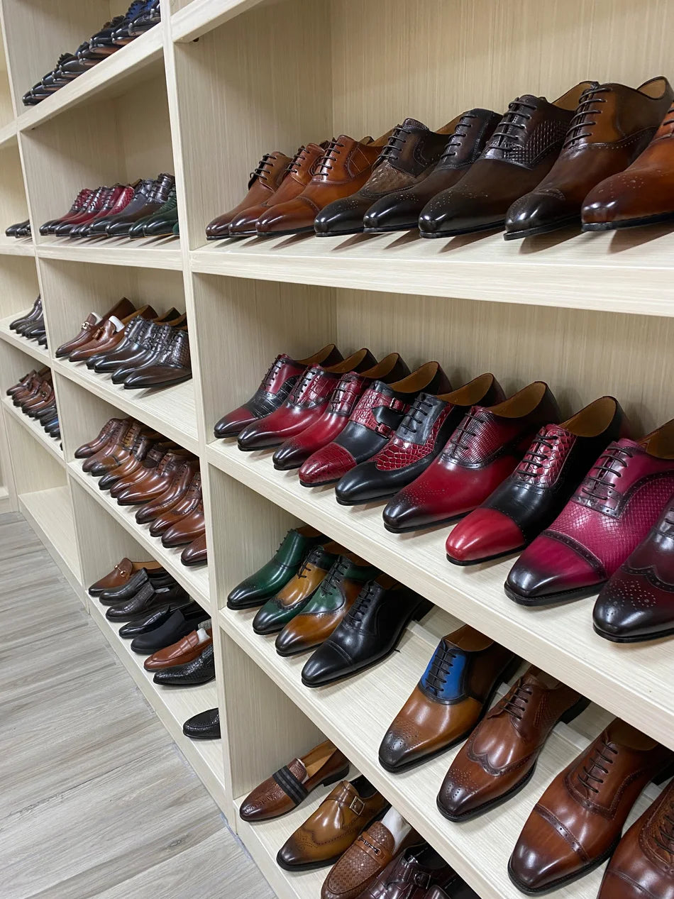 Size 7-12 Handmade Men's Wingtip Oxford Shoes Genuine Calfskin Leather Brogue Dress Shoes Classic Business Formal Shoes for Men
