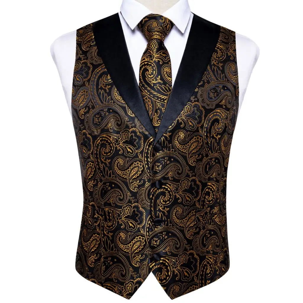 Men's Vest Blue Floral Suit Vest V Neck Tie Set For Wedding Party Brand Formal Dress Waistcoat Man Casual Sleeveless Jacket