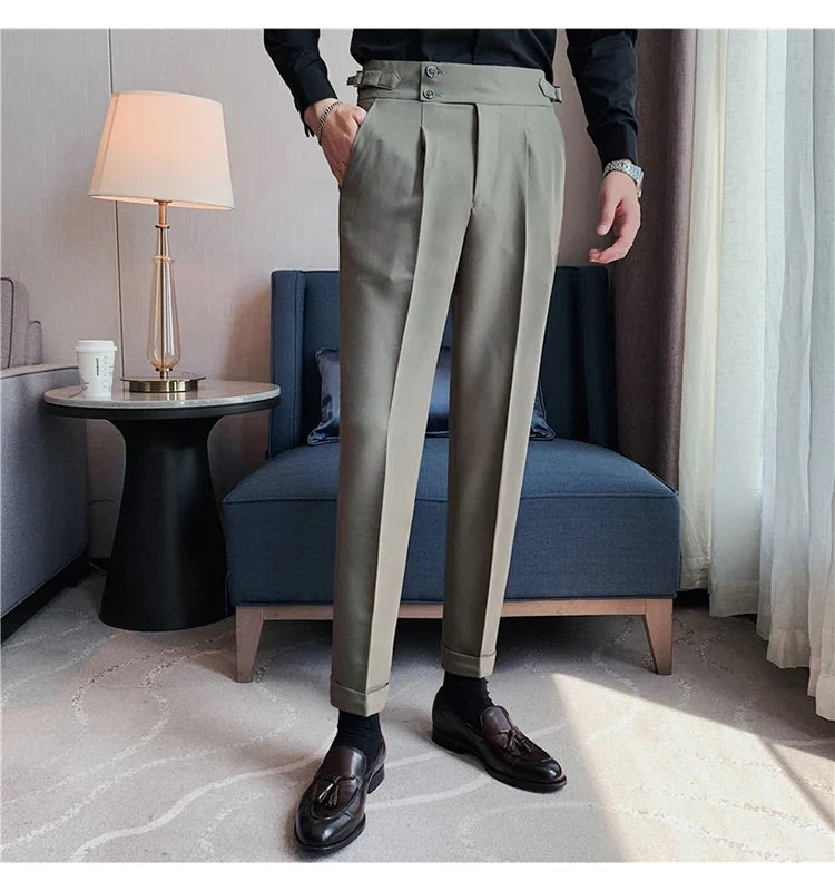 2024 High Quality Business Casual Draped High-waist Trousers Men Solid Color Formal Pants Male Formal Office Social Suit Pants