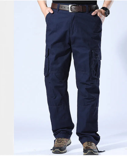 Men's Spring Baggy Cargo Pants Work Overalls Tactical Multi-Pocket Casual Cotton Pants Male Army Straight Slacks Long Trousers