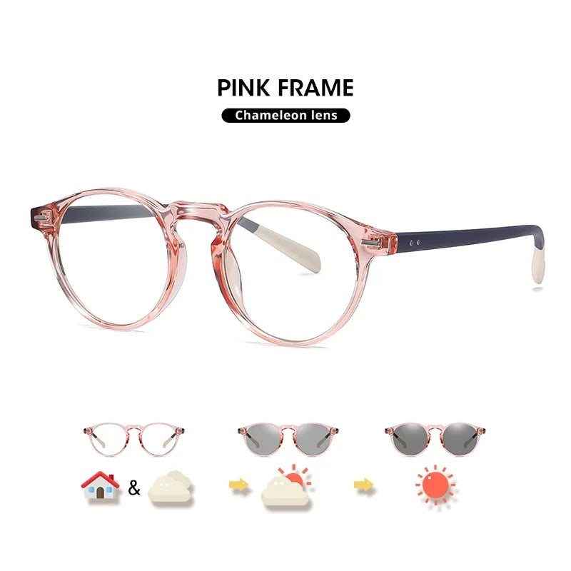 Anti Blue Light Glasses Photochromic Men Gaming Round Blocking Blue Ray Classic TR90 Women Protection Eyeglasses Computer