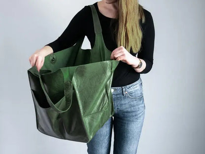 Casual Soft Large Capacity Tote Women Handbags Designer Aged Metal Look Luxury Pu Leather Shoulder Bag Retro Big Shopper Purses