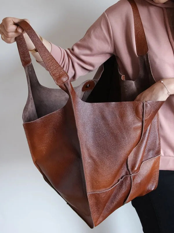Casual Soft Large Capacity Tote Women Handbags Designer Aged Metal Look Luxury Pu Leather Shoulder Bag Retro Big Shopper Purses
