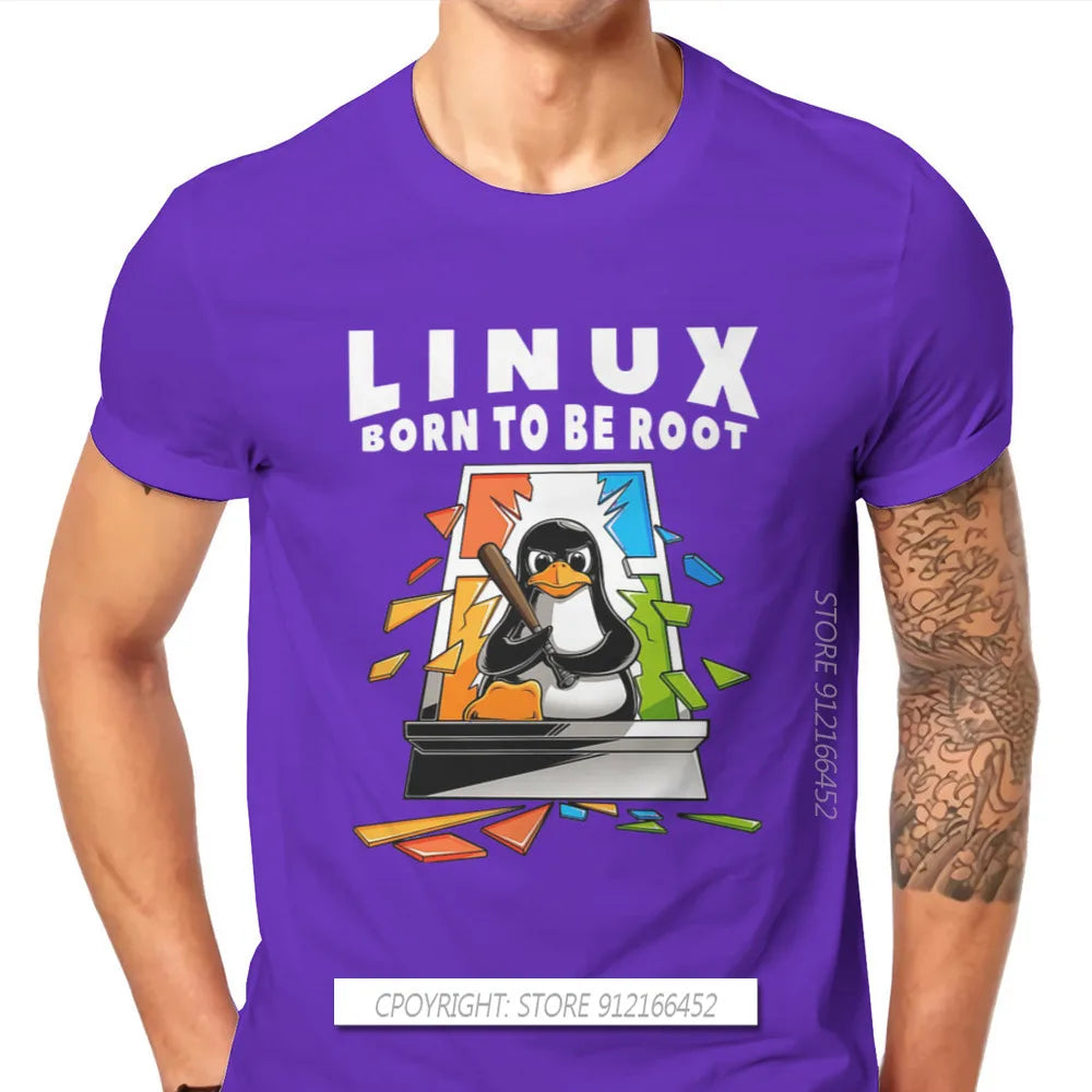 Linux Operating System Tux Penguin Man TShirt Window Crash Root Illustration Fashion T Shirt Graphic Sweatshirts New Trend Tees