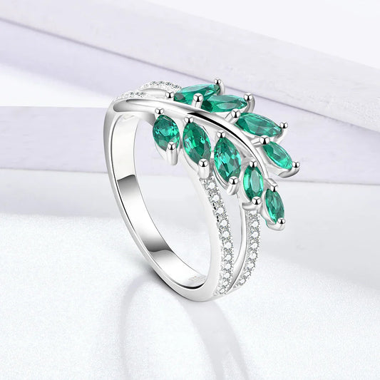 Bague Alliance Classique en Argent Sterling 925 avec Émeraudes de Laboratoire et Saphirs Blancs pour Femme Bijoux Fins
