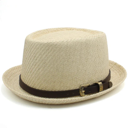Men Women Classical Straw Pork Pie Hats Fedora Sunhats Trilby Caps Summer Boater Beach Outdoor Travel Party Size US 7 1/4 UK L
