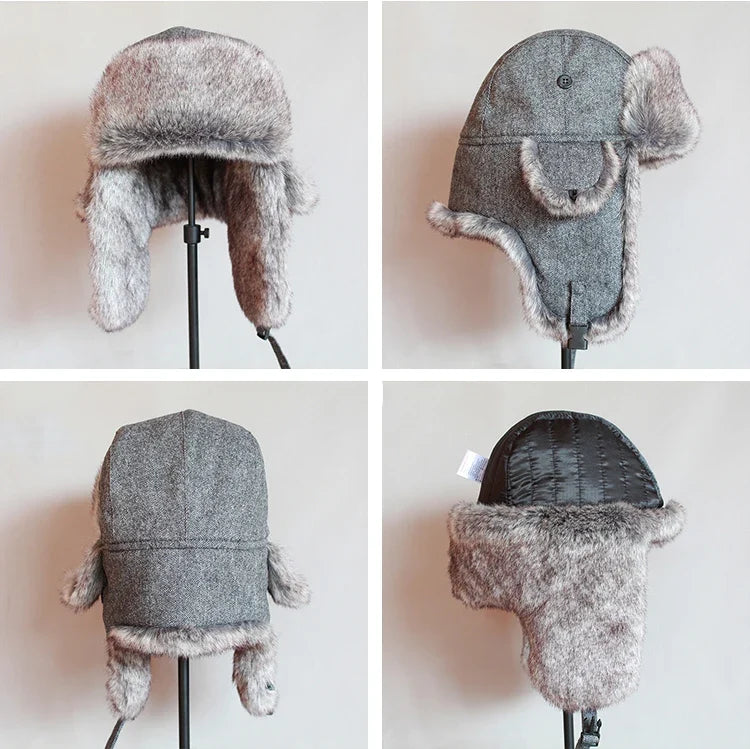 Russian Trooper Trapper Hat Winter  Bomber Hat Men Women Warm Faux Fur Hats with Ear Flaps