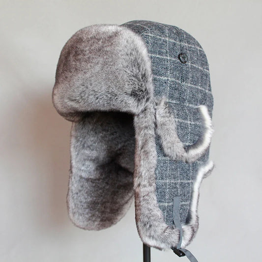Men Russian Bomber Hat Winter  Ushanka Trapper Hat With Earflaps Women Faux Fur Snow Caps