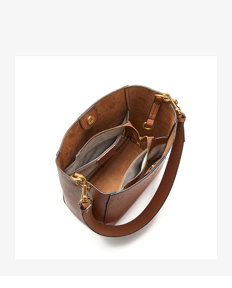 New Genuine Leather Casual Shopper Shoulder Bag Commuter Large Bucket Handbag Simple High Quality Women Tote Underarm Bags