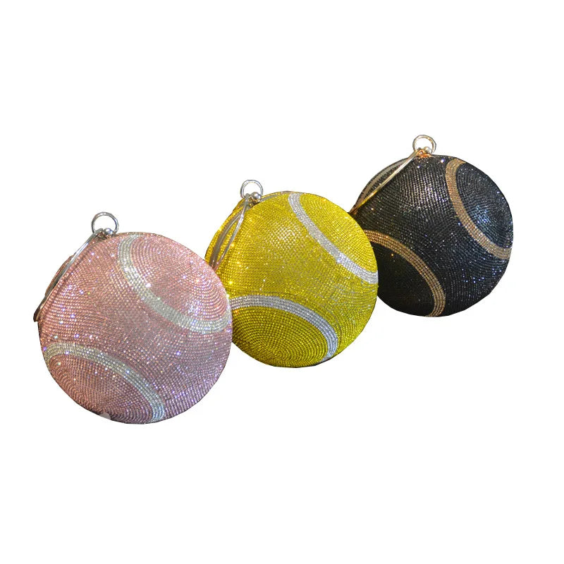 Lady Yellow Pink Black Diamond Day Clutches Rhinestone Pearl Evening Bag Circular Shaped Chain Shoulder Handbags For Party Purse