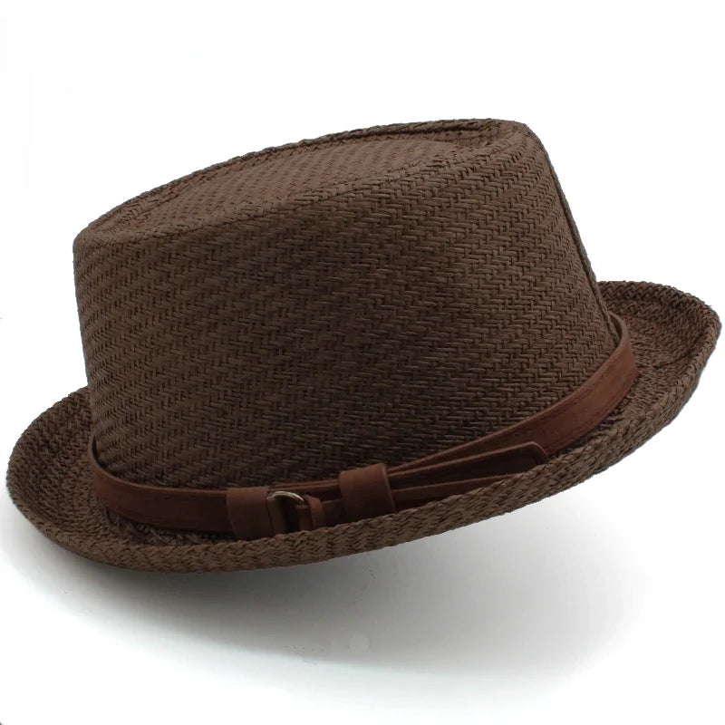 Men Women Classical Straw Pork Pie Hats Fedora Sunhats Trilby Caps Summer Boater Beach Outdoor Travel Party Size US 7 1/4 UK L