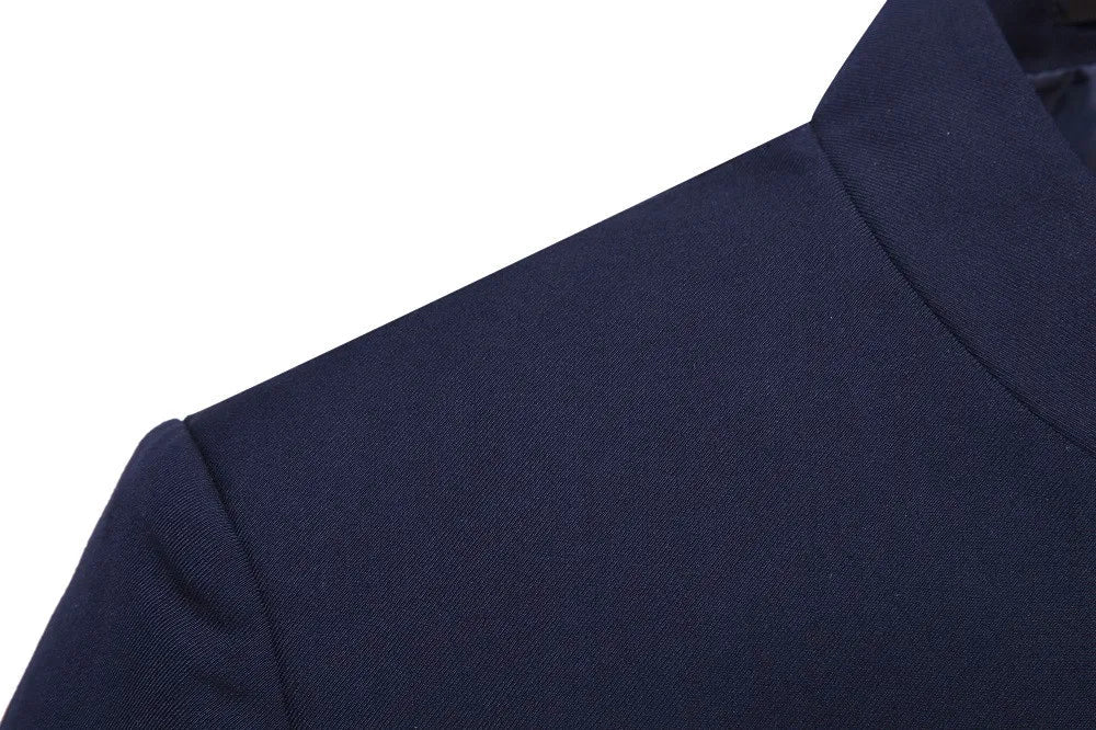 2026 New Men's Black Blazers Coat, Masculino Single Breasted Stand Up Collar Men Long-Sleeved Terno Jacket, Blue Red Overcoat