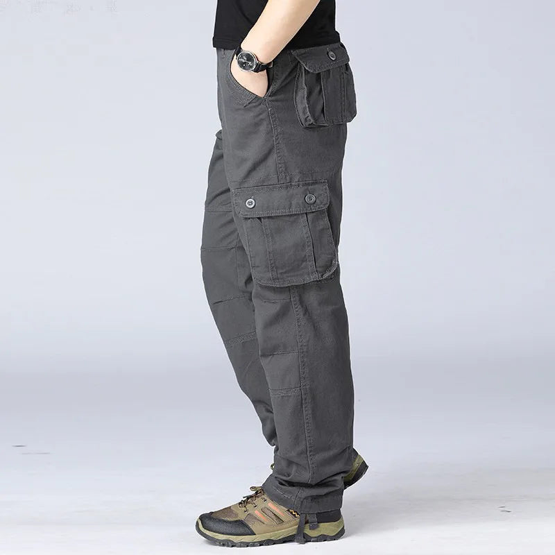 Men's Spring Baggy Cargo Pants Work Overalls Tactical Multi-Pocket Casual Cotton Pants Male Army Straight Slacks Long Trousers