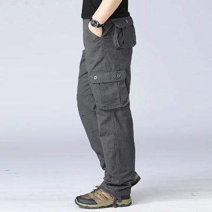 Men's Spring Baggy Cargo Pants Work Overalls Tactical Multi-Pocket Casual Cotton Pants Male Army Straight Slacks Long Trousers
