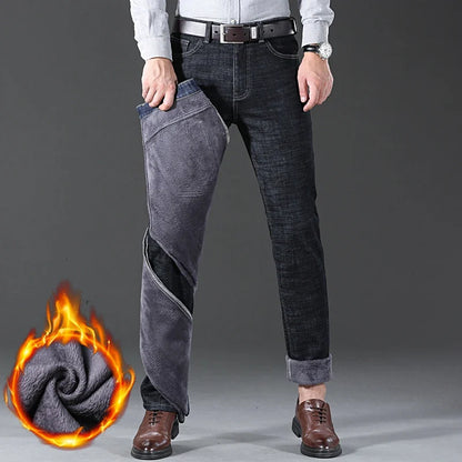 2024 New Jeans Brand Autumn Winter Jeans Warm Flocking Warm Soft Men Activities Warm Fleece Men Jeans Black Blue  Colors