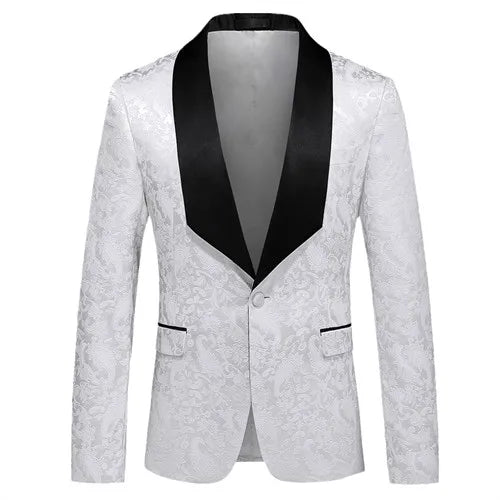 2026 New Men's White Rose Pattern Suit Jacket, Wedding Party Dress Coat, High Quality Men Slim Blazers Masculino Big Size M-6XL