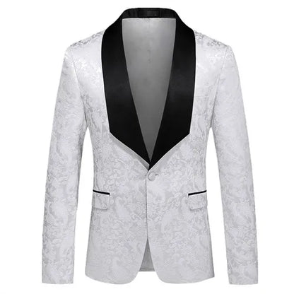 2026 New Men's White Rose Pattern Suit Jacket, Wedding Party Dress Coat, High Quality Men Slim Blazers Masculino Big Size M-6XL