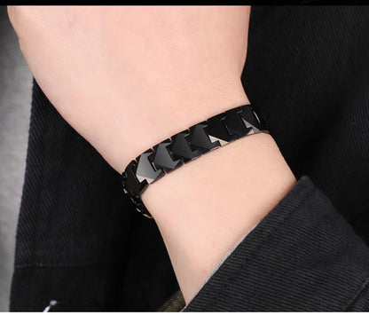 Tungsten Links Bracelets for Men Women Couples High Polished Inlay Health Magnetic Stones Three Color, Customized