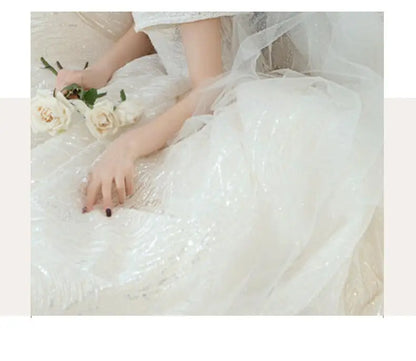 Cheap Wedding Dress Shiny Wedding Dress Classic Boat Neck Bridal Party Gown Vestido De Noiva Robe De Mariee Customized