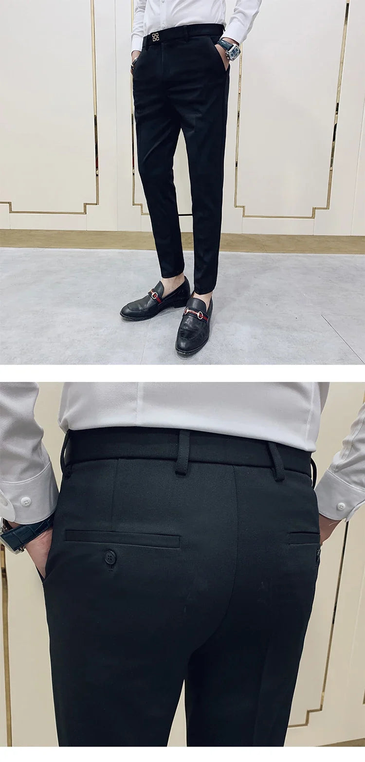 Spring 2026 Mens Casual Slim Fit Dress Pants Streetwear Suit Pants Men High Quality Office Pants All Match ankle Length Trousers
