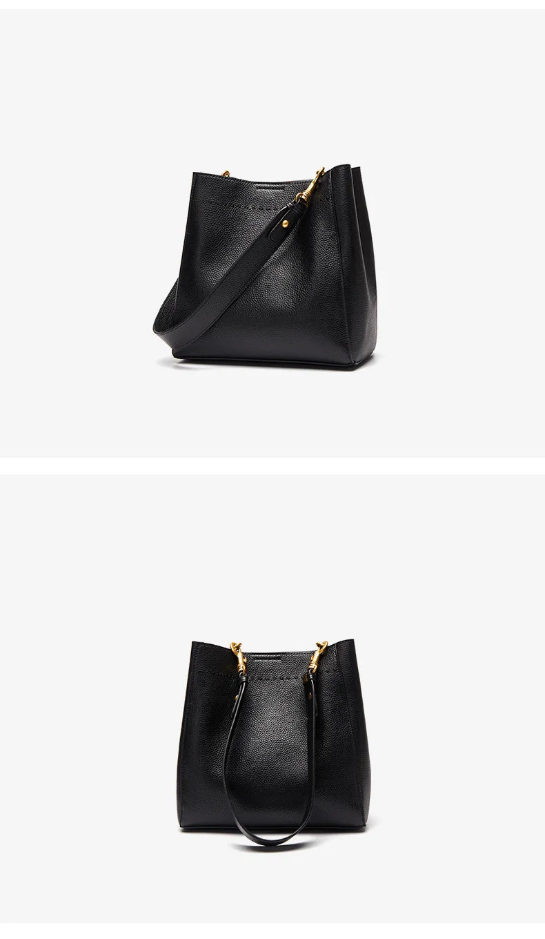 New Genuine Leather Casual Shopper Shoulder Bag Commuter Large Bucket Handbag Simple High Quality Women Tote Underarm Bags
