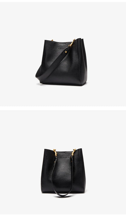 New Genuine Leather Casual Shopper Shoulder Bag Commuter Large Bucket Handbag Simple High Quality Women Tote Underarm Bags