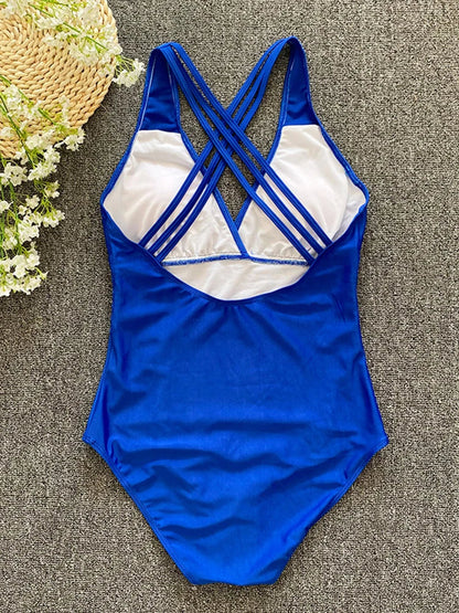 2023 Sexy One Piece Swimsuit Women Cross Bandage Backless Swimwear Female Push Up Monokini Bathers Bathing Suits Beachwear Swim